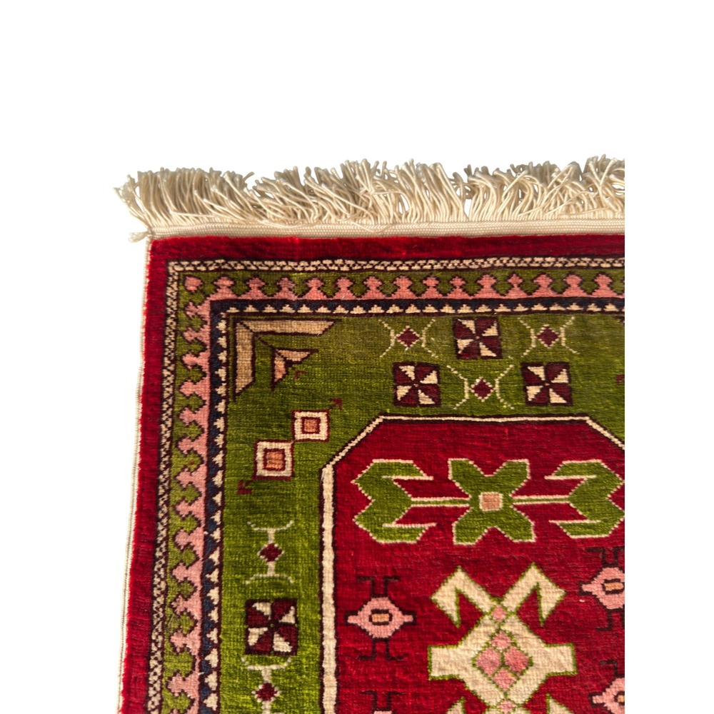 Vintage Miniature Mini Kilim Turkish Rug Decor Green Red 12x19 Silk Wool KC - Picture 6 of 10